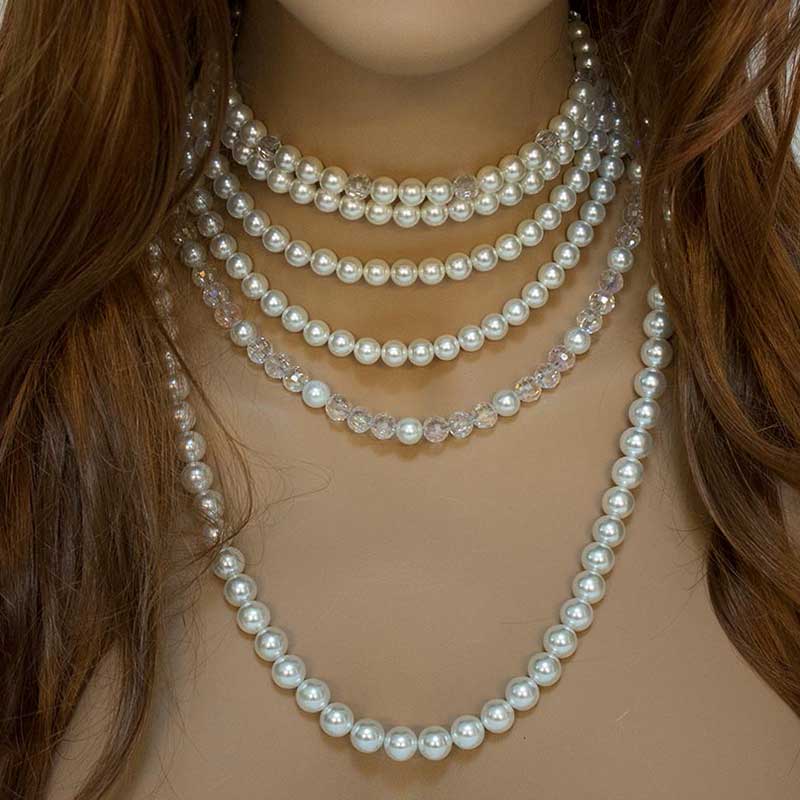 Handmade Pearl Crystal Multi Strand Bridal Statement Necklace by Gothic Grace