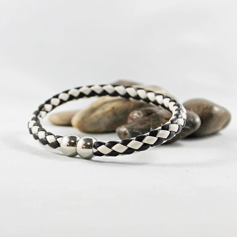 Black & White Leather Magnetic Clasp Bracelet - Gothic Grace Inc