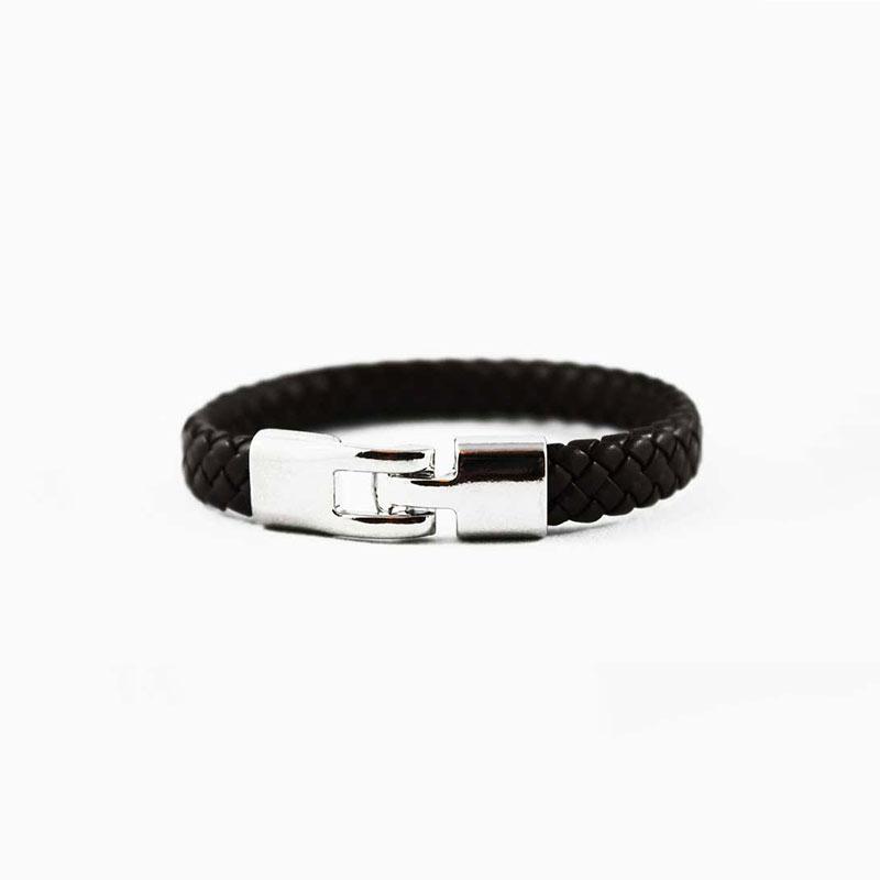 Black Braided Leather Bracelet with Silver Hook Clasp - Gothic Grace Inc