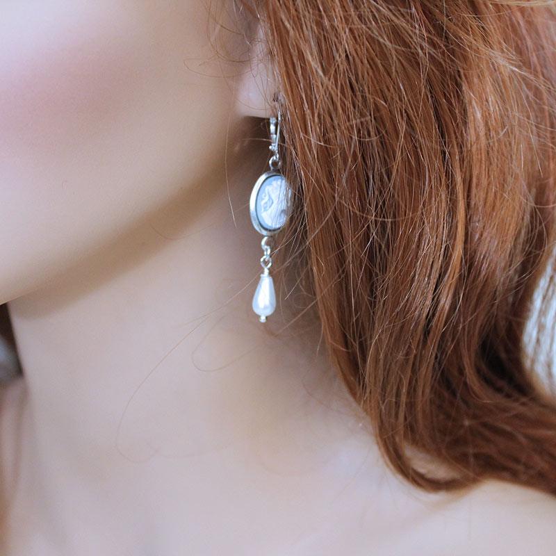 Blue Cameo Silver Earrings - Gothic Grace Inc