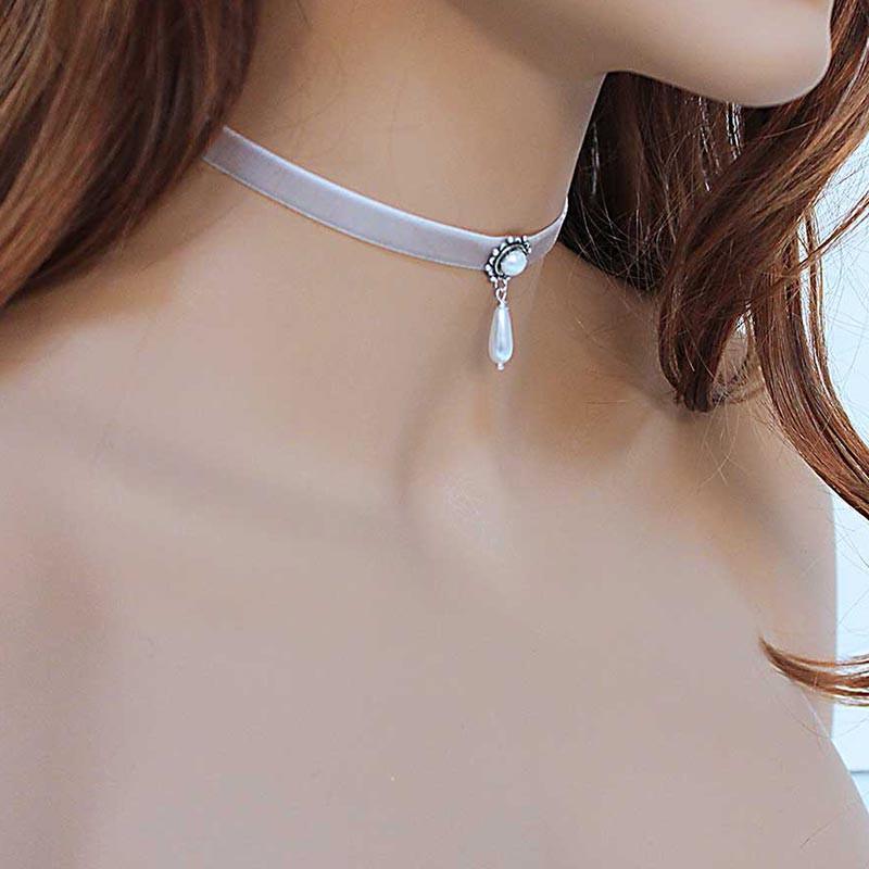 Dainty Pearl Velvet Choker Necklace - Gothic Grace Inc