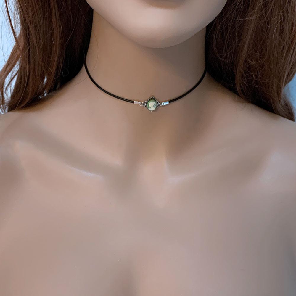 Dainty Victorian Green Cameo Choker Necklace - Gothic Grace Inc