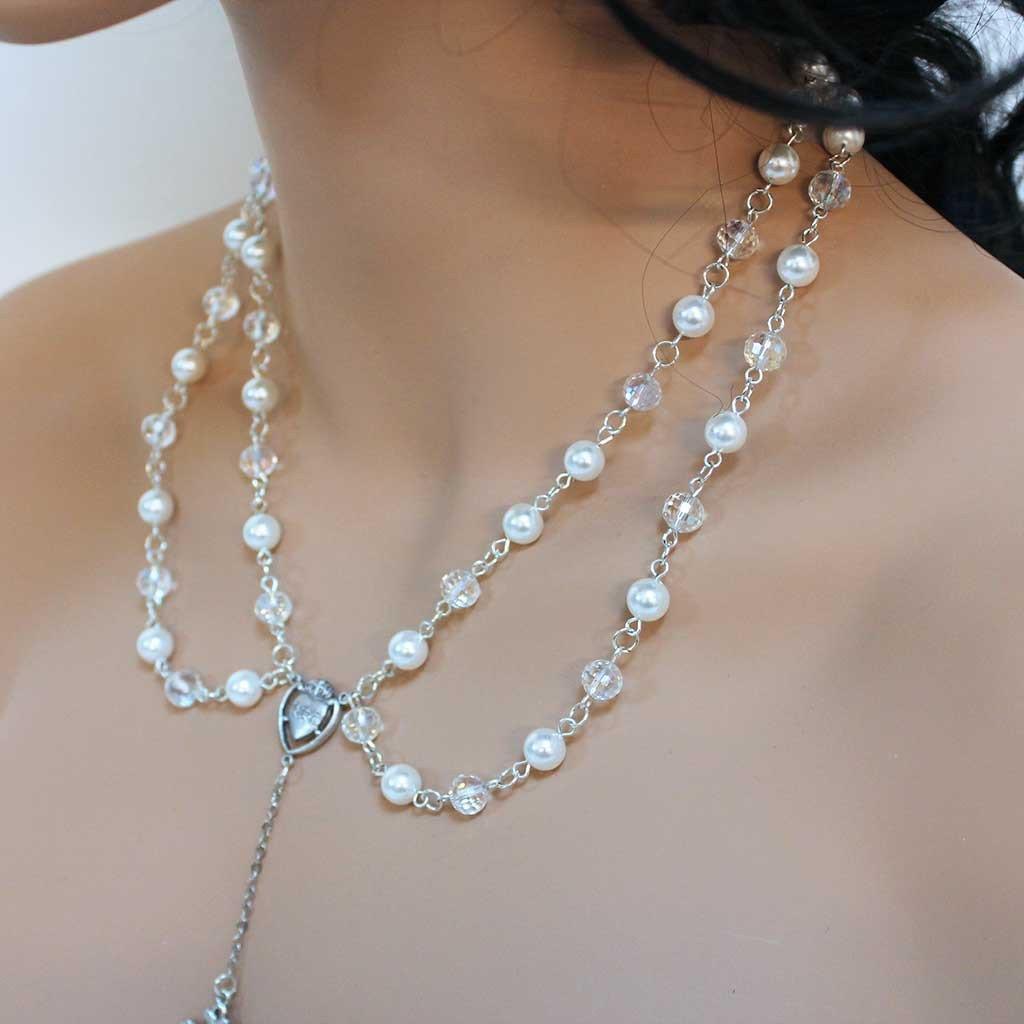 Double Strand Pearl Rosary Necklace Collar - Gothic Grace Inc