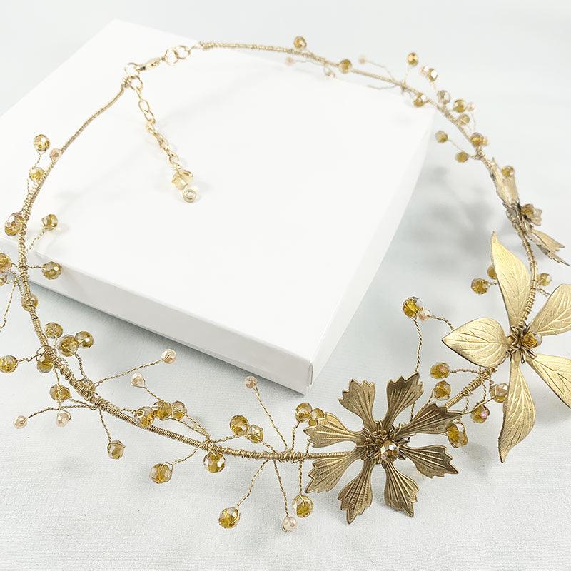 Gold Metal Floral Necklace Headpiece Crown - Gothic Grace Inc