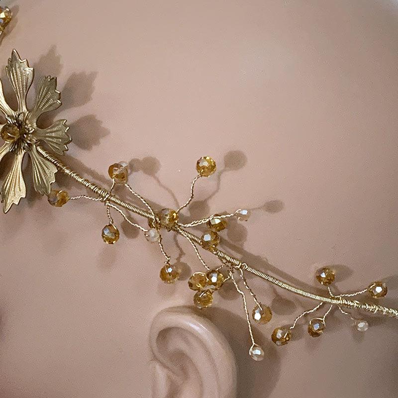 Gold Metal Floral Necklace Headpiece Crown - Gothic Grace Inc