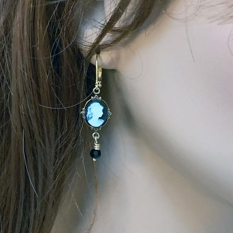 Gold Victorian Cameo Dangle Earrings Gothic Grace Inc
