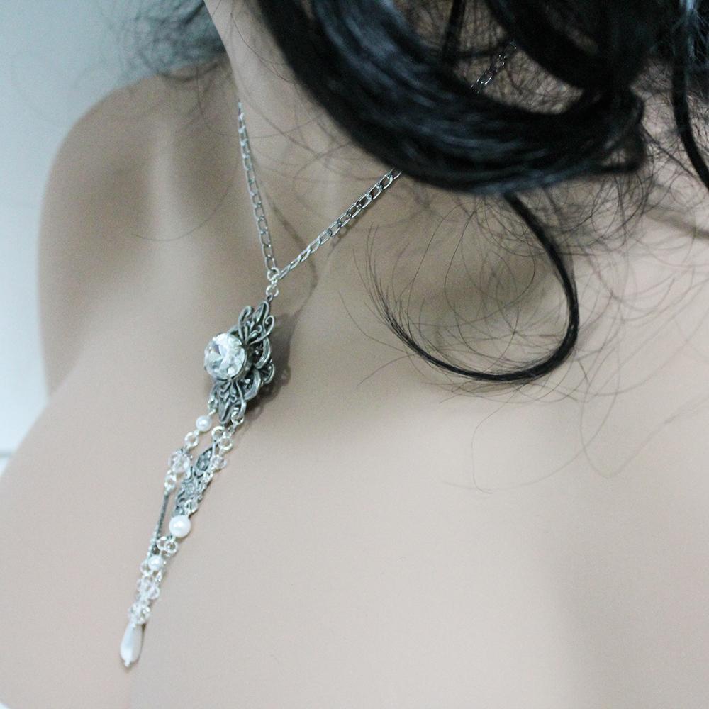 Handmade Victorian Negligee Necklace with Asymmetric Dangles - Gothic Grace Inc