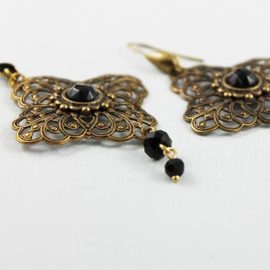 Long Brass Filigree Victorian Dangle Earrings - Gothic Grace Inc