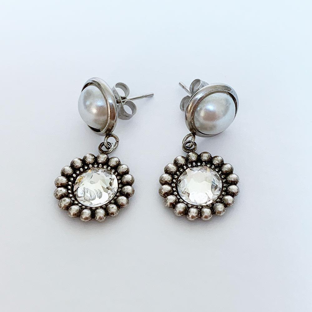 Pearl Crystal Silver Bridal Earrings - Gothic Grace Inc