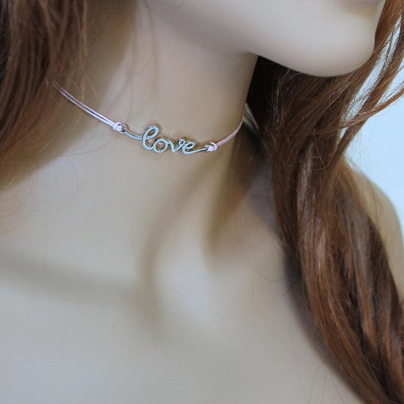 Pink Cord &#39;Love&#39; Choker Necklace - Gothic Grace Inc