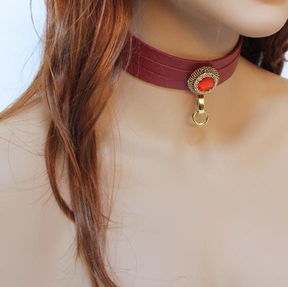 Red Leather Choker, Anime Inspired - Gothic Grace Inc