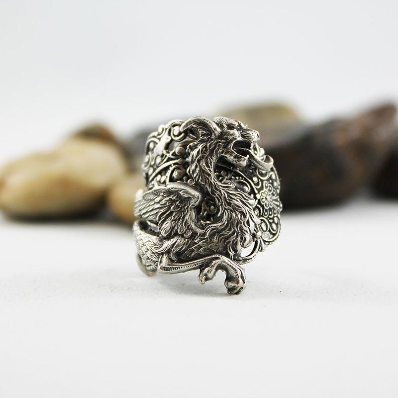 Silver Dragon Ring, Medieval Fantasy, Neo Victorian Gothic Jewelry - Gothic Grace Inc