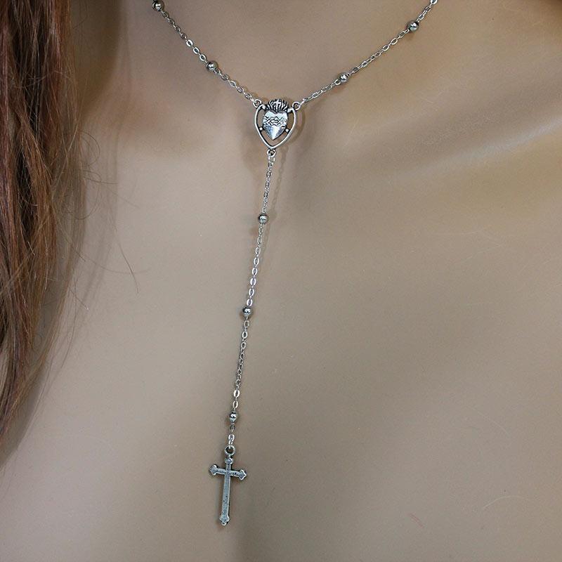 Silver Sacred Heart Rosary with Cross - Gothic Grace Inc