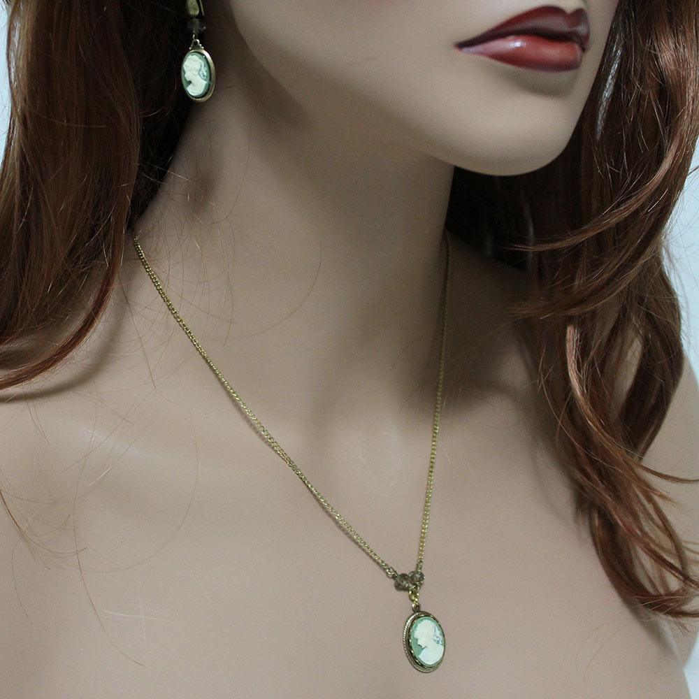 Victorian Green Cameo Necklace - Gothic Grace Inc