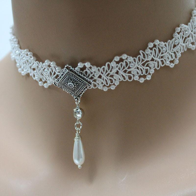 Victorian Pearl Lace Bridal Choker Necklace - Gothic Grace Inc