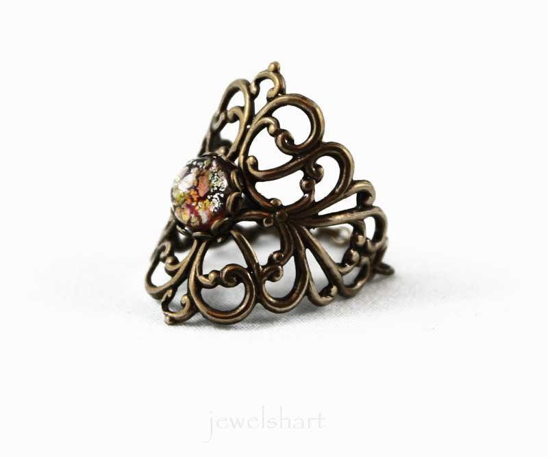 Victorian Style Oxidized Brass Filigree Ring - Gothic Grace Inc