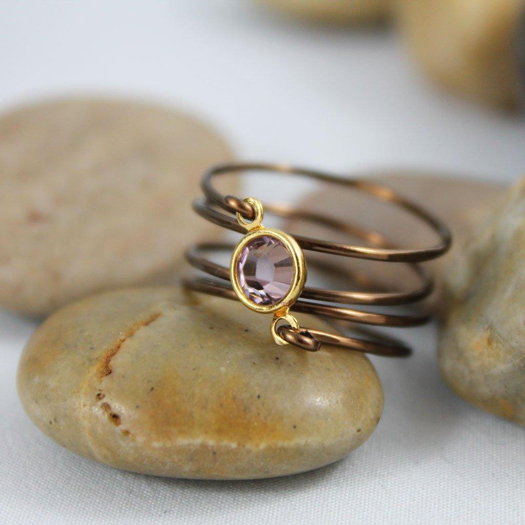 Wire Wrapped Pink Crystal Ring - Gothic Grace Inc