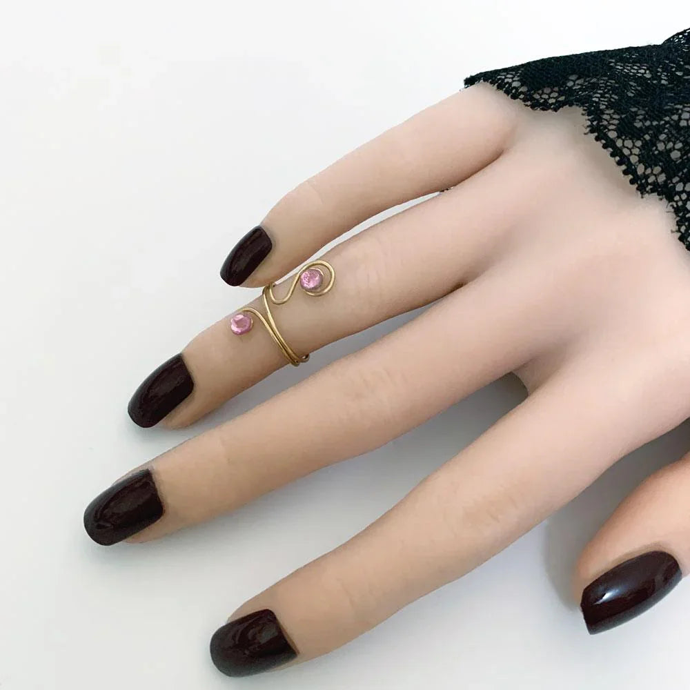 Adjustable Pink Crystal Pinky Ring - Gothic Grace Inc