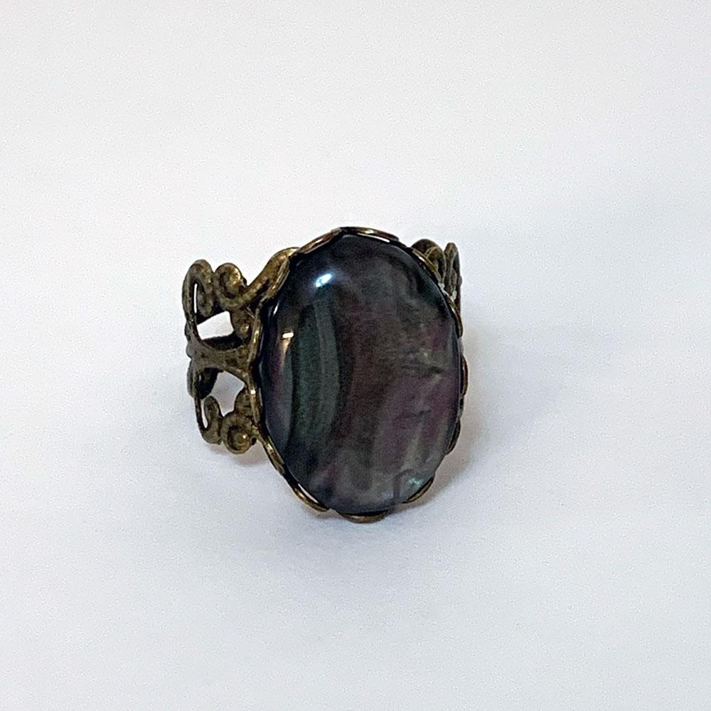 Adjustable Victorian Filigree Ring with Black Cabochon - Gothic Grace Inc
