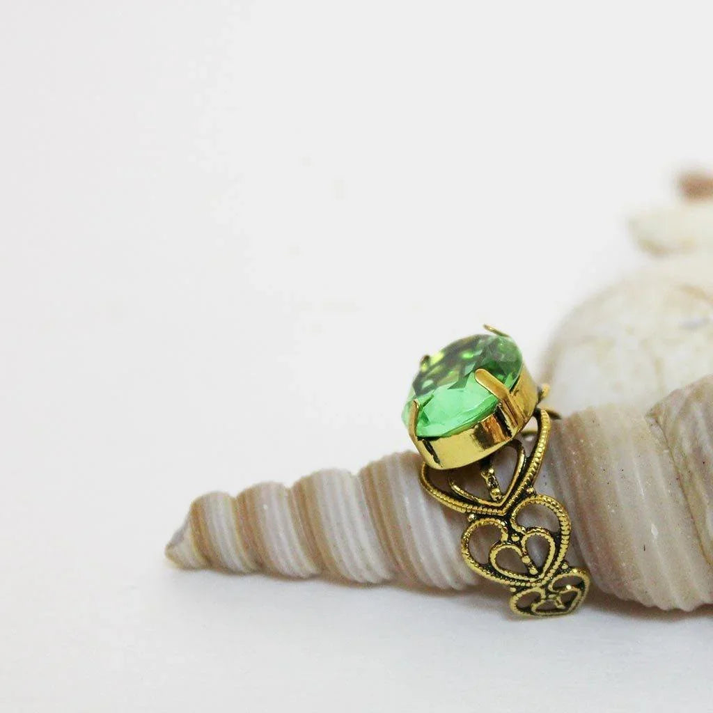 Antique Gold Filigree Green Crystal Ring - Gothic Grace Inc
