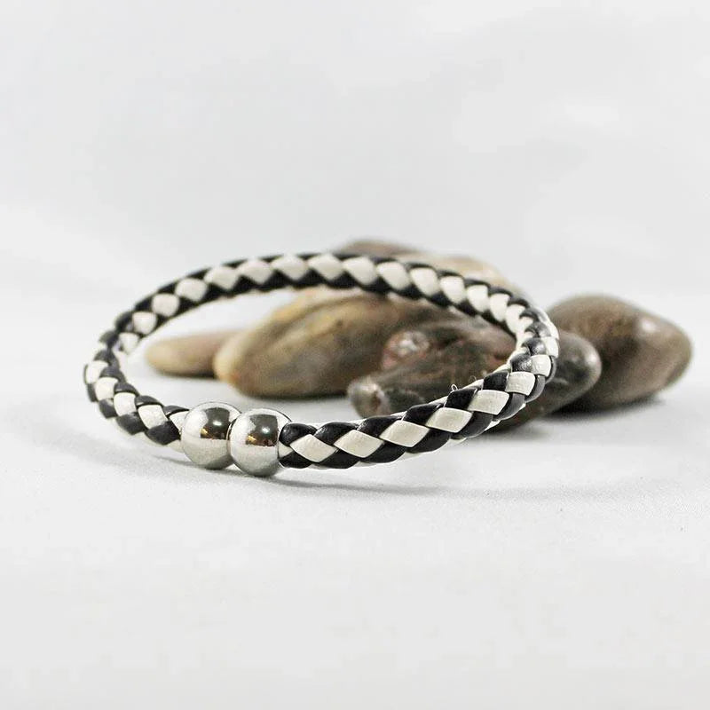 Black & White Leather Magnetic Clasp Bracelet - Gothic Grace Inc