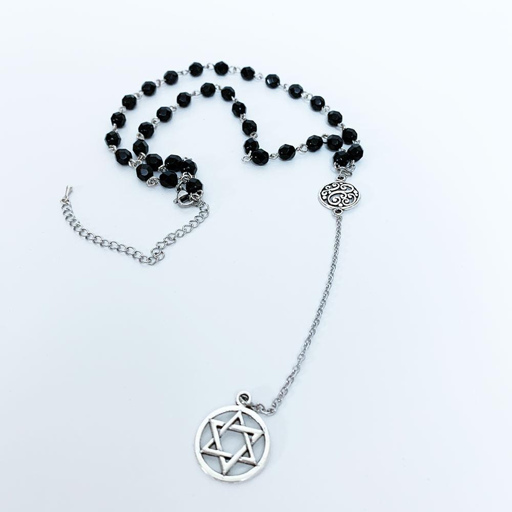 Black Beaded Star of David Y Necklace - Gothic Grace Inc