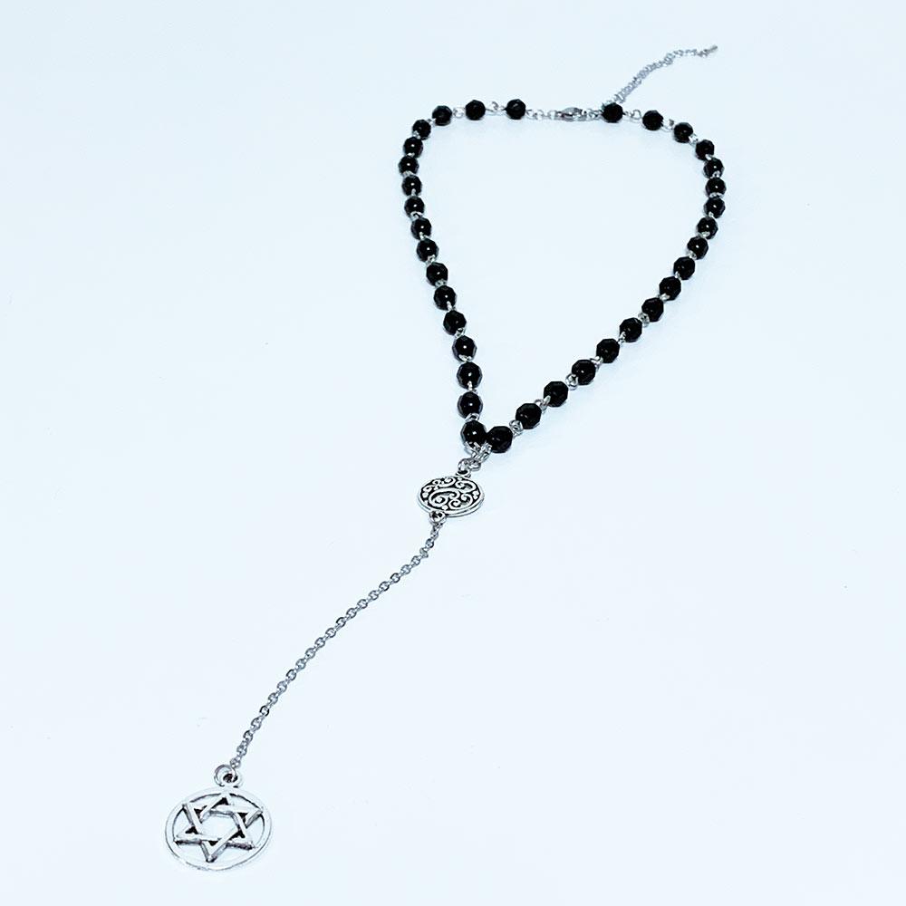 Black Beaded Star of David Y Necklace - Gothic Grace Inc