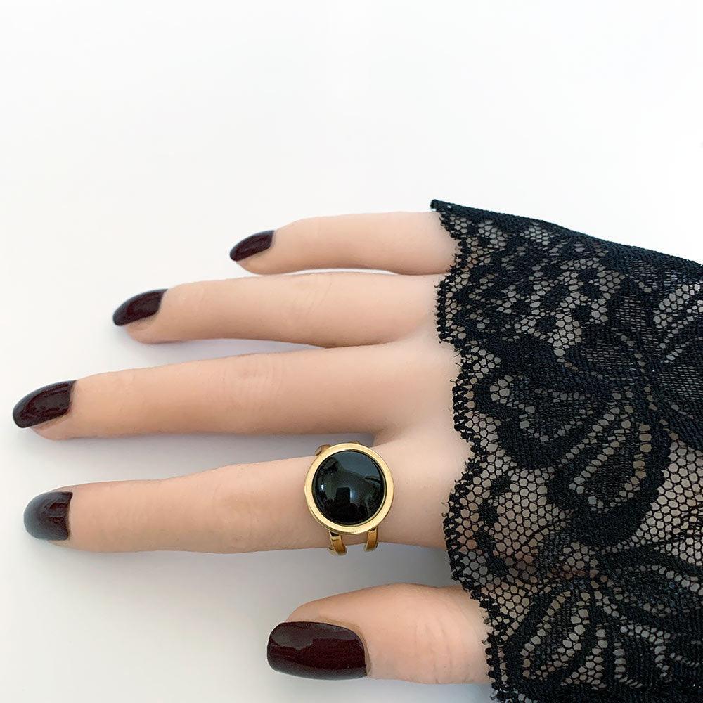 Black Cabochon Ring - Gothic Grace Inc