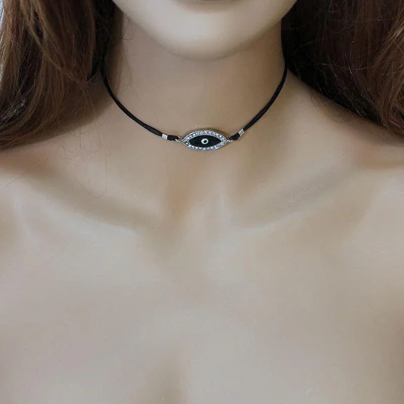 Black Cord Evil Eye Choker - Gothic Grace Inc