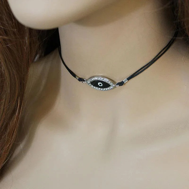 Black Cord Evil Eye Choker - Gothic Grace Inc