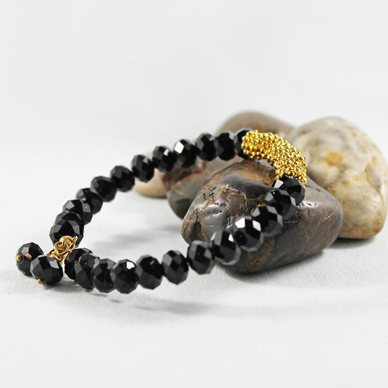 Black Crystal Bead Bangle Bracelet - Gothic Grace Inc