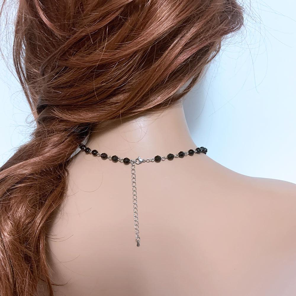 Black Crystal Rosary Style Necklace - Gothic Grace Inc