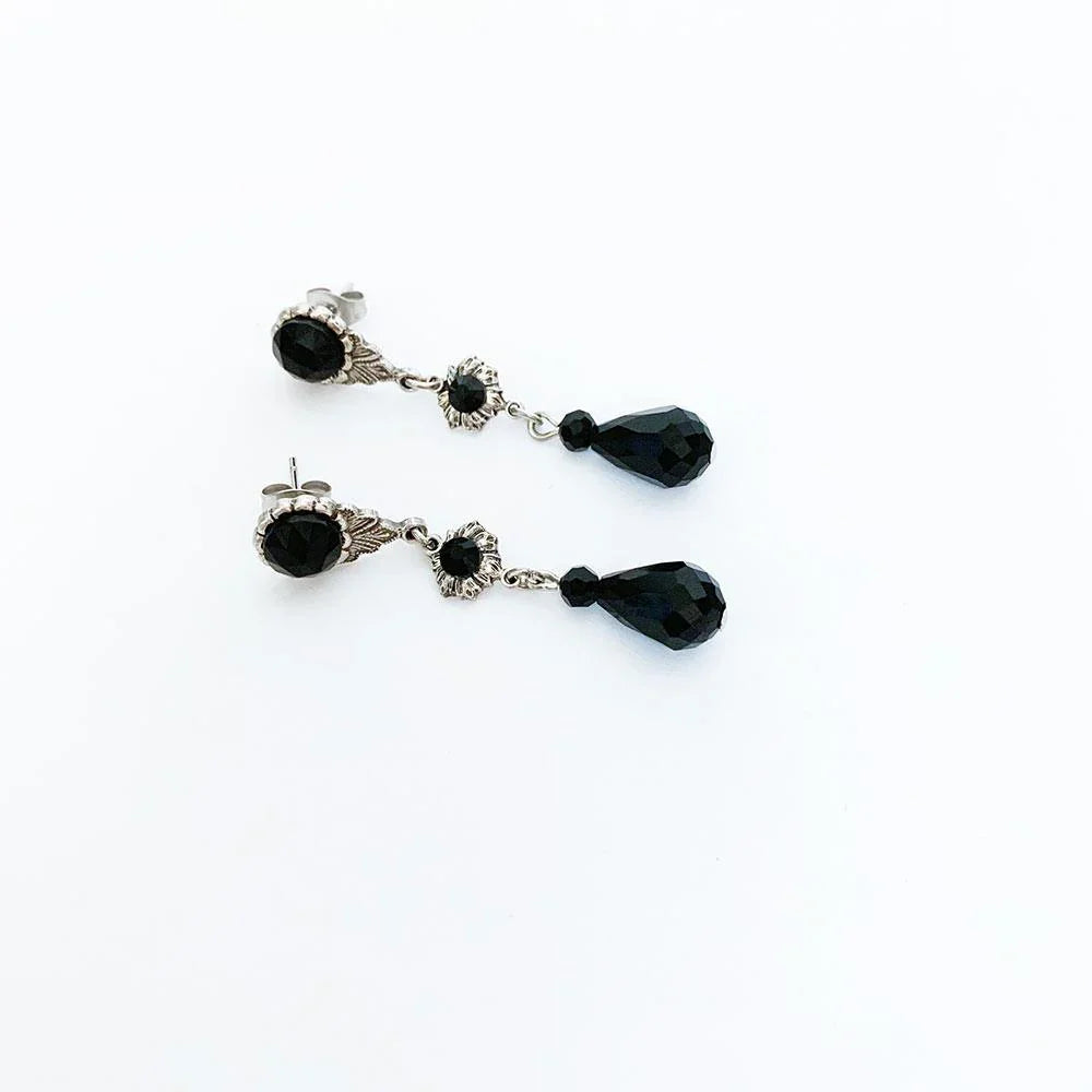 Black Crystal Victorian Earrings - Gothic Grace Inc