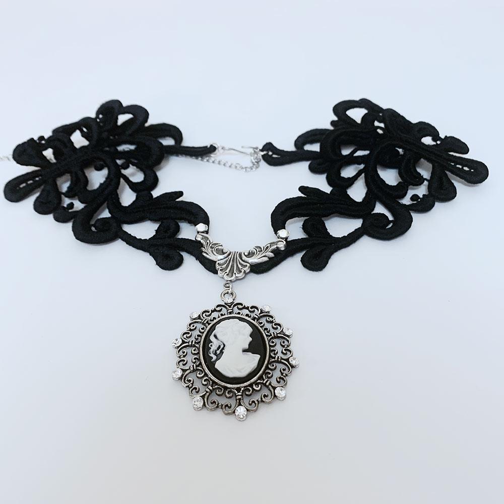 Black Lace Victorian Gothic Cameo Necklace - Gothic Grace Inc