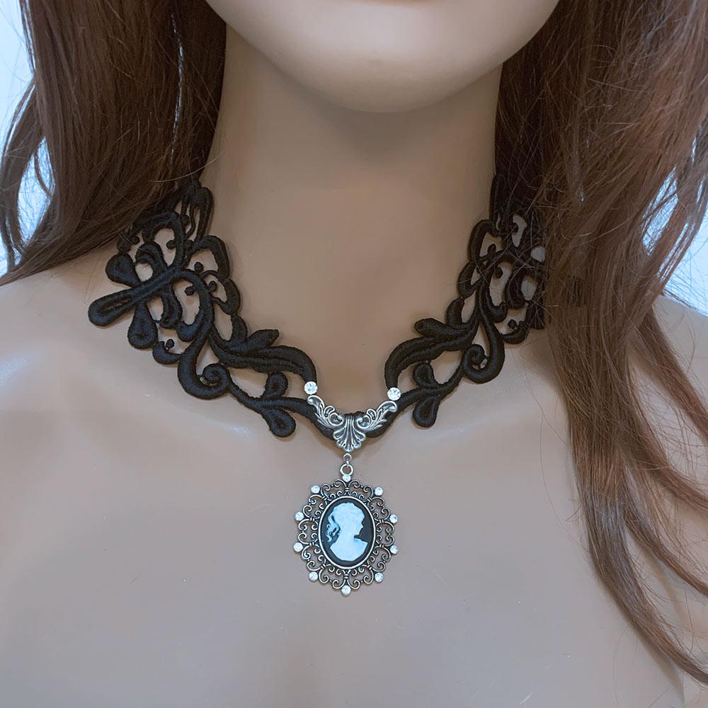 Black Lace Victorian Gothic Cameo Necklace - Gothic Grace Inc
