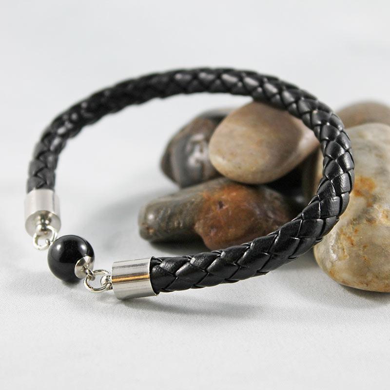 Black Leather Bangle Bracelet - Gothic Grace Inc