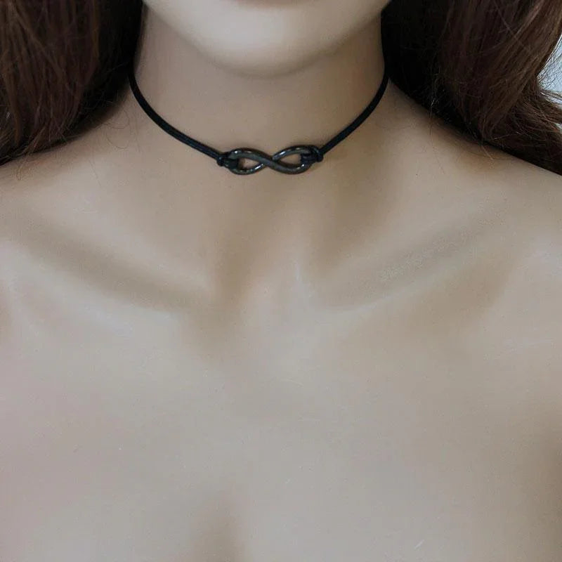 Black Leather Black Infinity Choker - Gothic Grace Inc