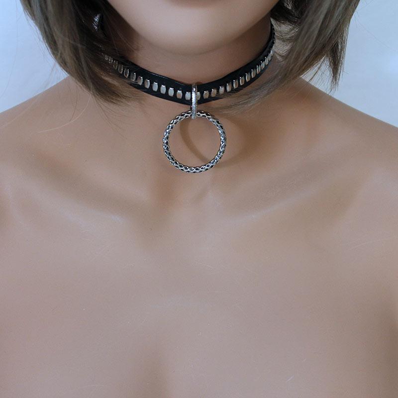Black Leather Choker with Pendant - Gothic Grace Inc