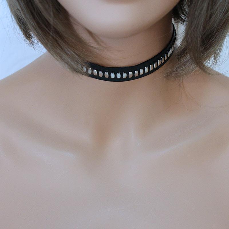 Black Leather Choker with Pendant - Gothic Grace Inc