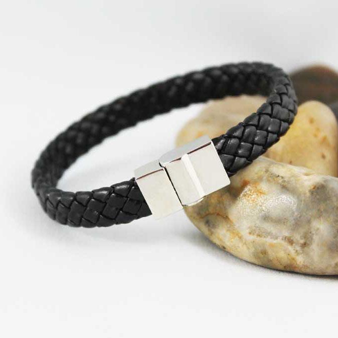 Black Leather Magnetic Bracelet - Gothic Grace Inc