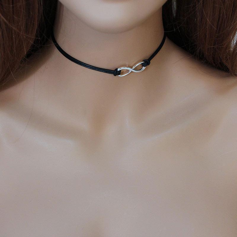 Black Leather Silver Infinity Choker - Gothic Grace Inc
