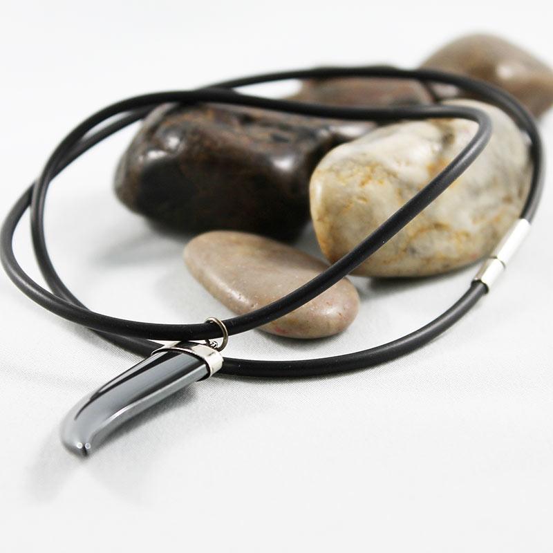 Black Rubber Necklace with Grey Horn Pendant - Gothic Grace Inc