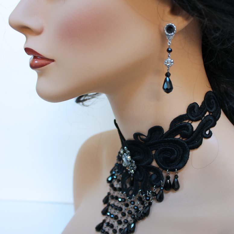 Black Teardrop Victorian Dangle Earrings - Gothic Grace Inc