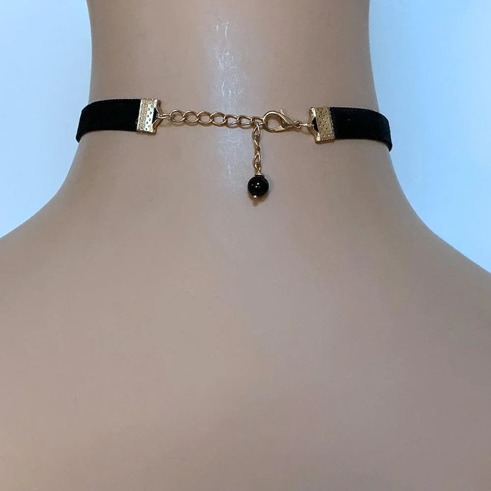 Black Velvet Choker with Gold Bar - Gothic Grace Inc