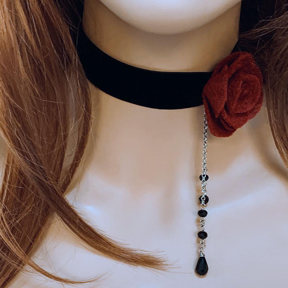 Black Velvet Red Rose Victorian Choker - Gothic Grace Inc