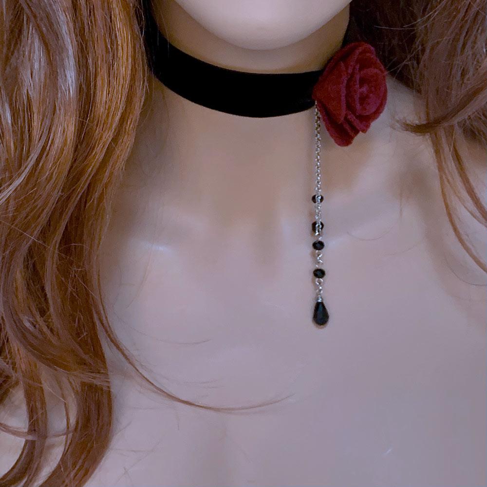 Black Velvet Red Rose Victorian Choker - Gothic Grace Inc
