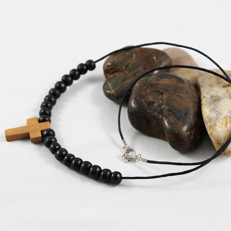 Black Wood Bead Cross Necklace - Gothic Grace Inc