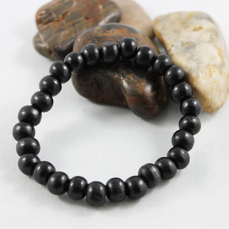 Black Wood Bead Stretch Bracelet - Gothic Grace Inc