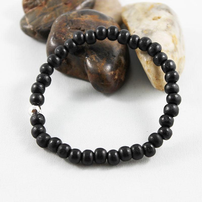 Black Wood Small Bead Stretch Bracelet - Gothic Grace Inc