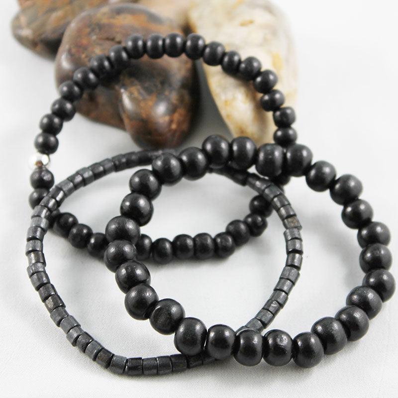 Black Wood Small Bead Stretch Bracelet - Gothic Grace Inc